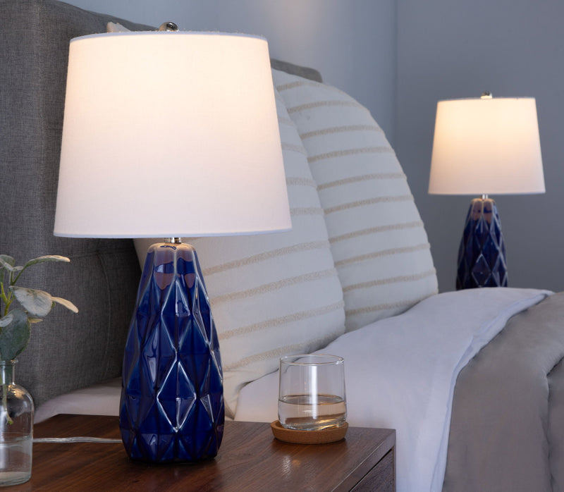 Lumi Source Hex contemporary lamp set featuring two modern geometric lamps with sleek design and warm lighting accents.