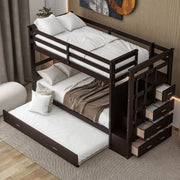DreamHaus bunk bed with trundle and staircase, featuring sturdy wood construction and space-saving design for kids' bedrooms.