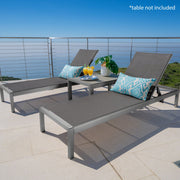 Noble House outdoor patio chaise lounge with five adjustable reclining positions and cushioned seat for outdoor relaxation.