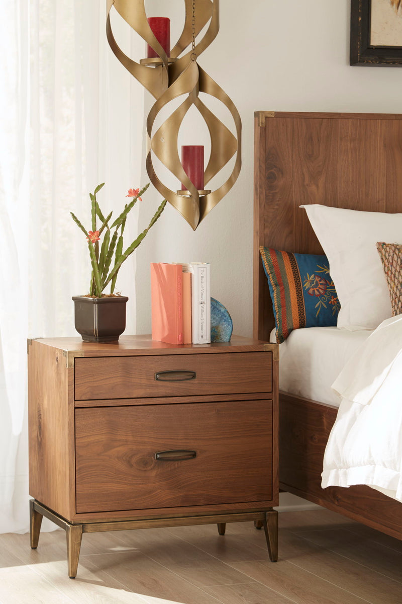 Modus Adler two-drawer nightstand in natural walnut wood with sleek design and smooth drawer pulls.
