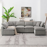 Modern Luxe & Co. cloud sectional sofa bed with six seats and ottoman, convertible U-shaped sleeper for stylish living room lounging.