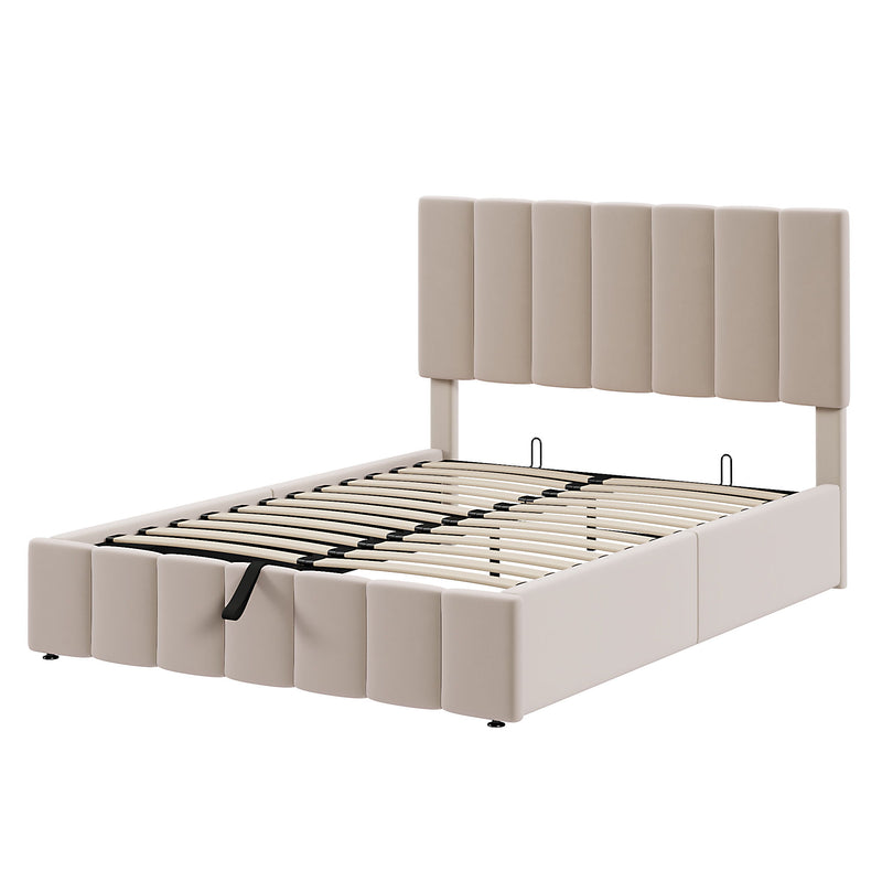 Elegant Upholstered Platform Bed With Hydraulic Storage System - R&R Furniture Gallery (Fountain Valley, CA)
