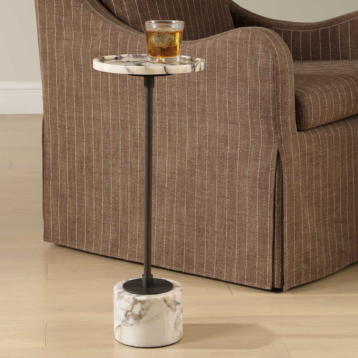 Brunson - White Marble Drink Table - Bronze / White