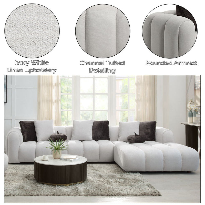 Manilla - Sectional Sofa With 8 Pillows - Ivory White Linen - R&R Furniture Gallery (Fountain Valley, CA)