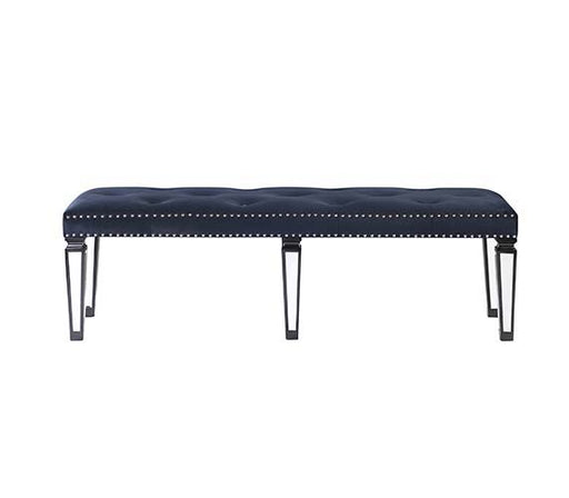 Varian II - Bench - Mirrored, Dark Navy Velvet & Black & Sliver - R&R Furniture Gallery (Fountain Valley, CA)