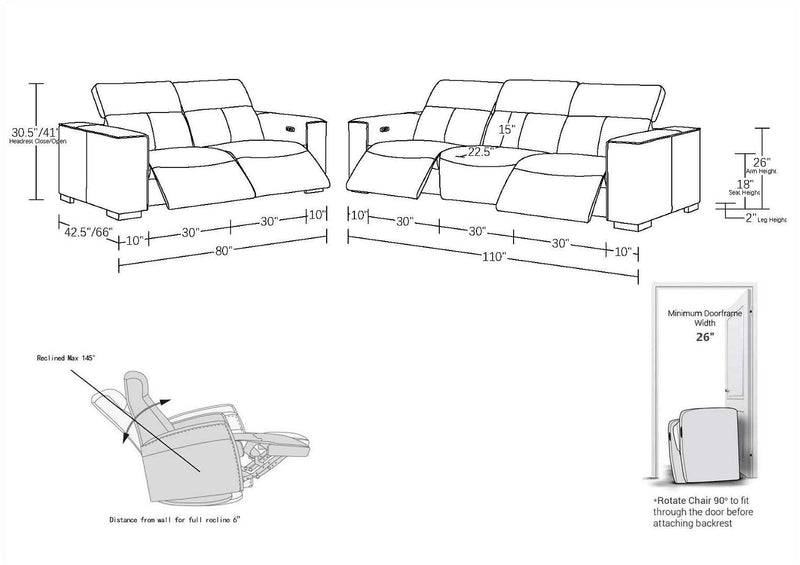 1208 - Leather Reclining Set (Sofa & Loveseat With Four Power Recliners)