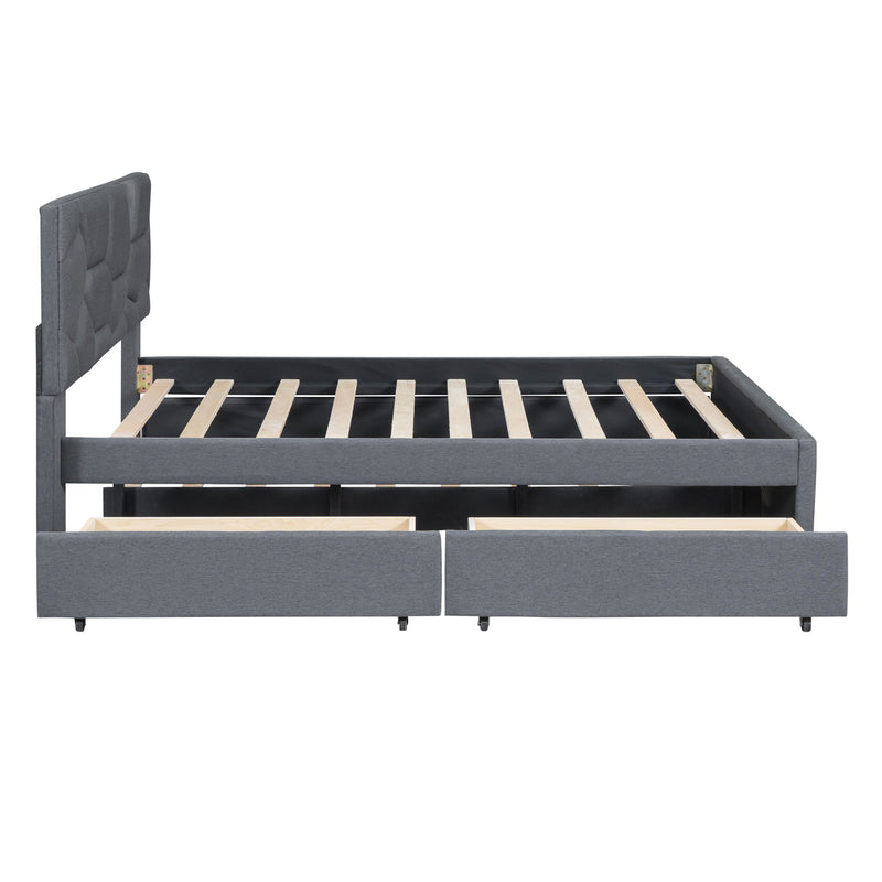 Upholstered Platform Bed With Brick Pattern Headboard And Twin Long Size Trundle - R&R Furniture Gallery (Fountain Valley, CA)