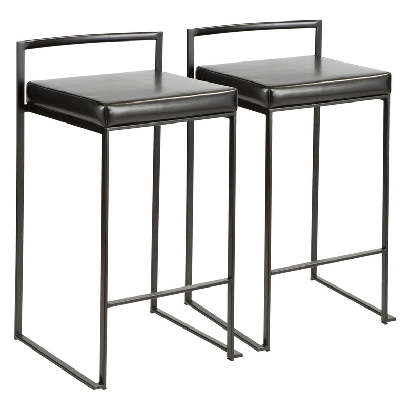 Lumi Source Fuji contemporary style stackable counter stools set with sleek wooden seats and metal legs, ideal for modern kitchens.