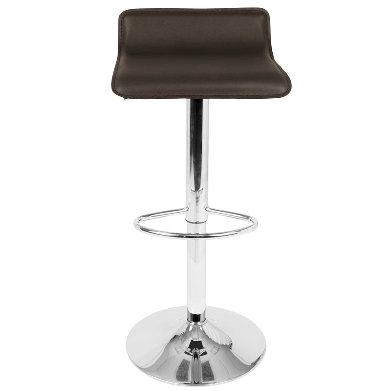 Pair of Lumi Source Ale contemporary adjustable barstools with wooden seats and black metal frames, set of two.