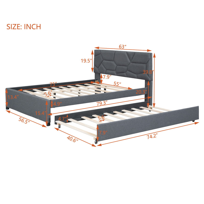 Upholstered Platform Bed With Brick Pattern Headboard And Twin Long Size Trundle - R&R Furniture Gallery (Fountain Valley, CA)
