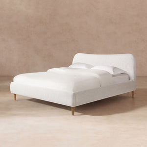 Roman - King Curved Headboard Upholstered Platform Bed - Light Beige