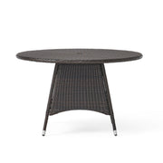 Round dining table by Noble House in warm brown wood finish, ideal for modern dining rooms.