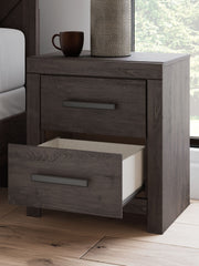 Prendonea - Two Drawer Night Stand - Charcoal - R&R Furniture Gallery (Fountain Valley, CA)