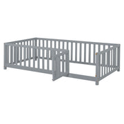DreamHaus storage daybed with fence guardrails, two drawers, convertible into a floor bed and daybed, ideal for versatile bedroom use.