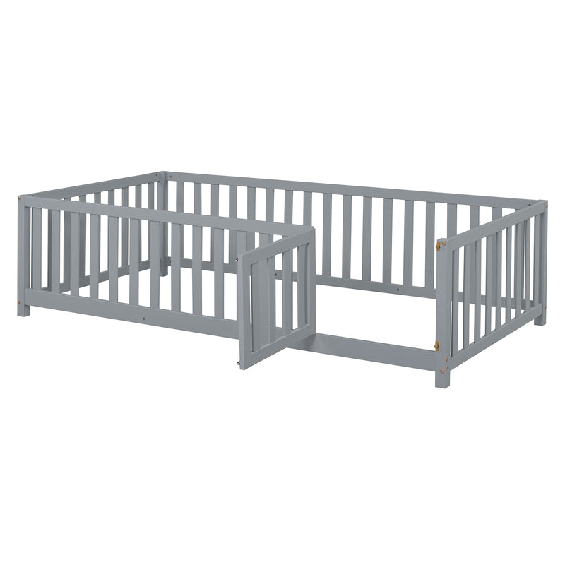DreamHaus storage daybed with fence guardrails, two drawers, convertible into a floor bed and daybed, ideal for versatile bedroom use.