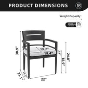 Set of four Life Outside Ember Black outdoor patio dining chairs with Sunbrella fabric cushions and tapered feet.