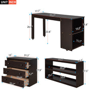 DreamHaus loft low study bed with built-in cabinet, shelves, and rolling desk, offering multifunctional space-saving furniture.