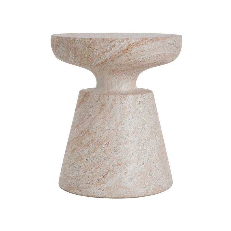 Noble House beige lightweight concrete side table with travertine top, suitable for outdoor and indoor use.