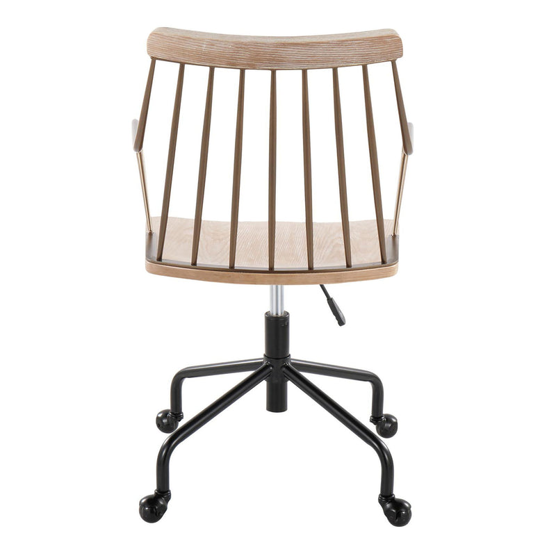 Lumi Source Preston Farmhouse adjustable office chair with wooden arms and fabric upholstery, modern desk chair for home office use.