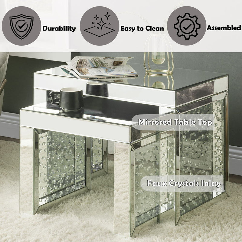 Nysa - 16" Accent Table - Mirrored & Faux Crystals Inlay - R&R Furniture Gallery (Fountain Valley, CA)