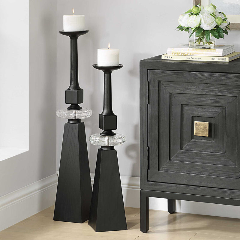 Ebon Glow - Floor Candleholders (Set of 2) - Black