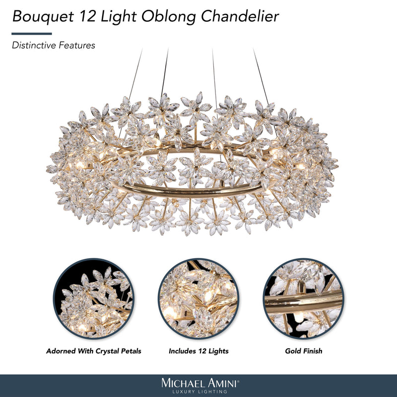 Michael Amini Lighting - Bouquet Round 32" Crystal Chandelier - Gold