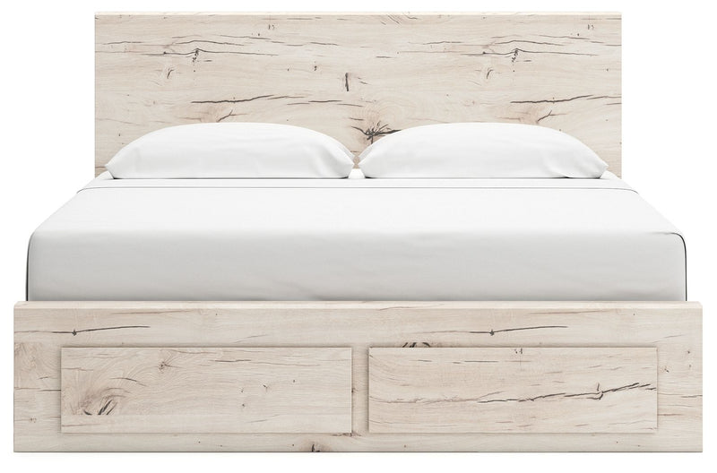 Signature Design by Ashley Lawroy panel bed with integrated storage drawers in a modern bedroom setting