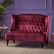 Noble House upholstered loveseat with wingback design, diamond tufting, and plush seating for a stylish, stationary living room accent.