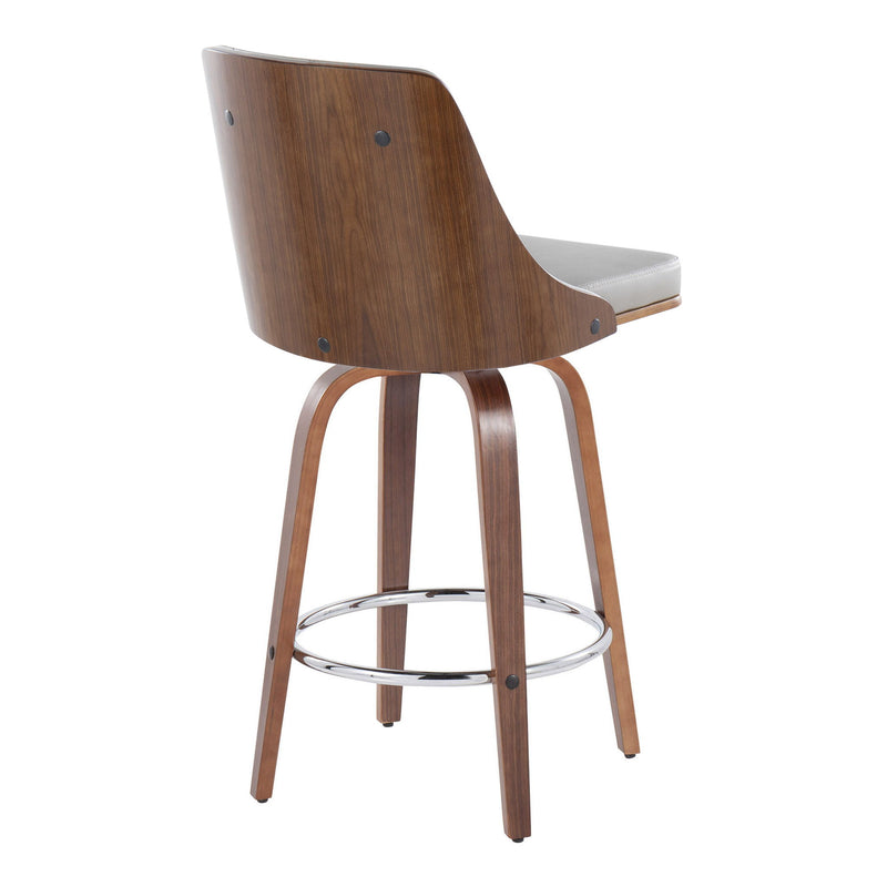 Lumi Source Gianna mid-century modern fixed height stool set with swivel, round footrest, and sleek design, two stools shown.