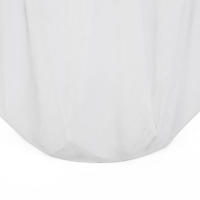 Outdoor lightweight concrete side table in antique white by Noble House, with a sleek round design and smooth surface.