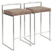 Set of four Lumi Source Fuji contemporary elegant stackable counter stools with sleek modern design and wooden legs.