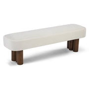 Indoor upholstered dining bench by Noble House with cushioned seat and wooden legs, ideal for modern dining rooms.