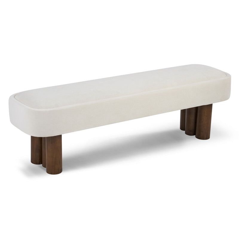 Indoor upholstered dining bench by Noble House with cushioned seat and wooden legs, ideal for modern dining rooms.