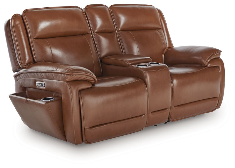 Healy Pier - Power Reclining Loveseat With Console / Adj Headrest - Chocolate - R&R Furniture Gallery (Fountain Valley, CA)