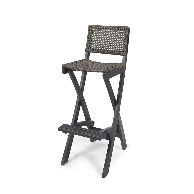 Outdoor Folding Acacia Wood Barstools With Rattan Backrest And Seat - R&R Furniture Gallery (Fountain Valley, CA)