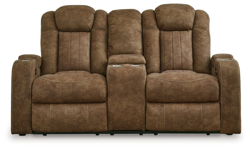 Wolfridge - Power Reclining Loveseat With Console /Adj Hdrst - Brindle - R&R Furniture Gallery (Fountain Valley, CA)