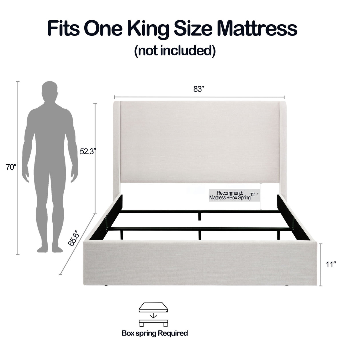 Caron ivory king size upholstered wingback bed with high headboard by House & Home Furniture
