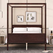 DreamHaus canopy platform bed with headboard, footboard, and slat support legs, showcasing its sturdy frame and elegant design.