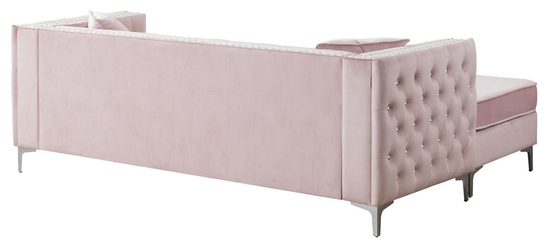 Glory Furniture Paige stationary sectional sofa chaise with plush cushions and modern design, shown in a cozy living room setting.