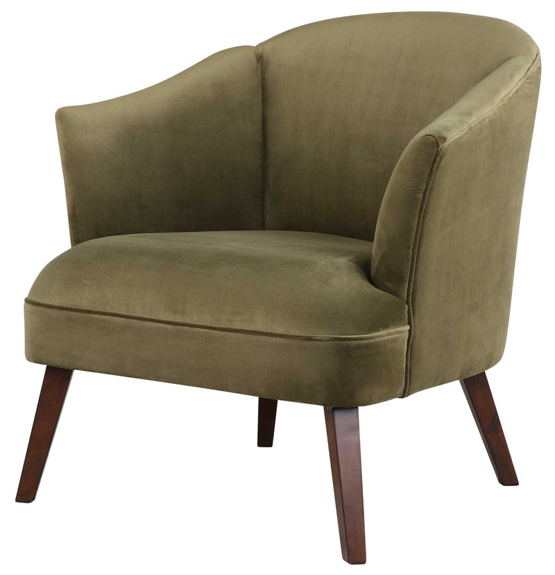 Uttermost Conroy olive accent chair with plush upholstery and modern design, showcasing its comfortable and stylish appearance.