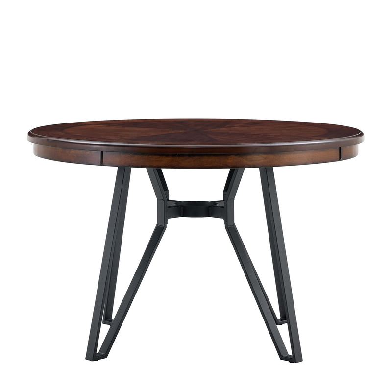 Mid Century Modern Round Dining Table With Metal Legs And Open Shelf - R&R Furniture Gallery (Fountain Valley, CA)