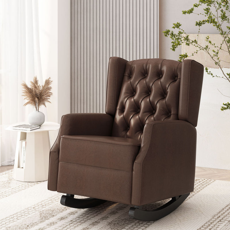 Amedou - Contemporary Tufted Wingback Rocking Chair - Dark Brown - R&R Furniture Gallery (Fountain Valley, CA)