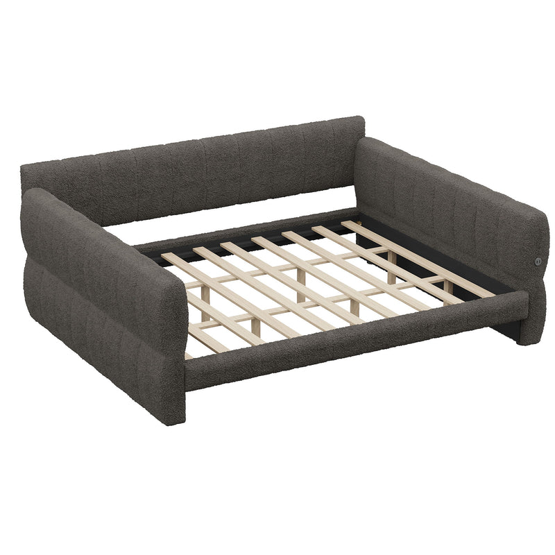 Dreamland upholstered storage platform bed with built-in USB charging ports, featuring a cushioned headboard and sleek design.