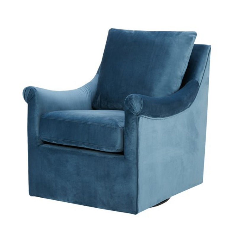 Swivel Chair With Curved Arms And Straight Back - Blue - R&R Furniture Gallery (Fountain Valley, CA)