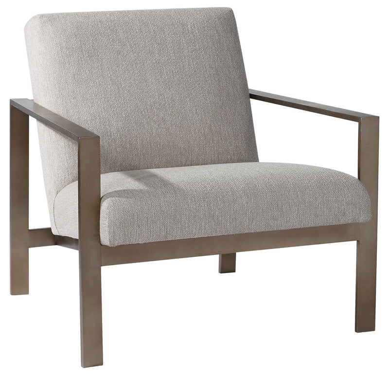 Contemporary beige accent arm chair by Uttermost with sleek design and plush upholstery, perfect for modern living spaces.