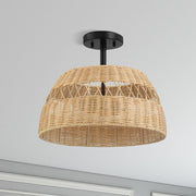 Twinkle - Double Lights Semi Flush With Shade - Black / Rattan - R&R Furniture Gallery (Fountain Valley, CA)