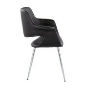 Set of two vintage flair Art Deco accent chairs by Lumi Source with chrome legs, upholstered in yellow, black, blue, or cream fabric.