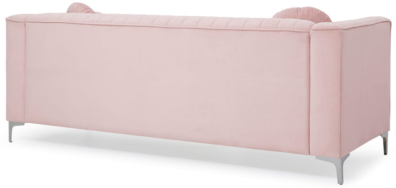Delray Micro Suede Sofa by Glory Furniture, stationary sofa with plush micro suede upholstery and modern design.