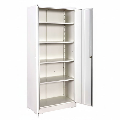 US Pride Ironclad storage cabinet with locking doors and four adjustable shelves for secure tool and storage organization.