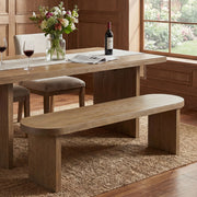 Indoor pine dining bench by Noble House with 3-seat capacity and 350 lbs weight limit, featuring a sturdy wooden design.